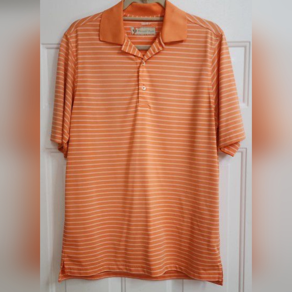 Men's Donald Ross Polo Golf Shirt. Adult:SMALL. Orange with white stripes